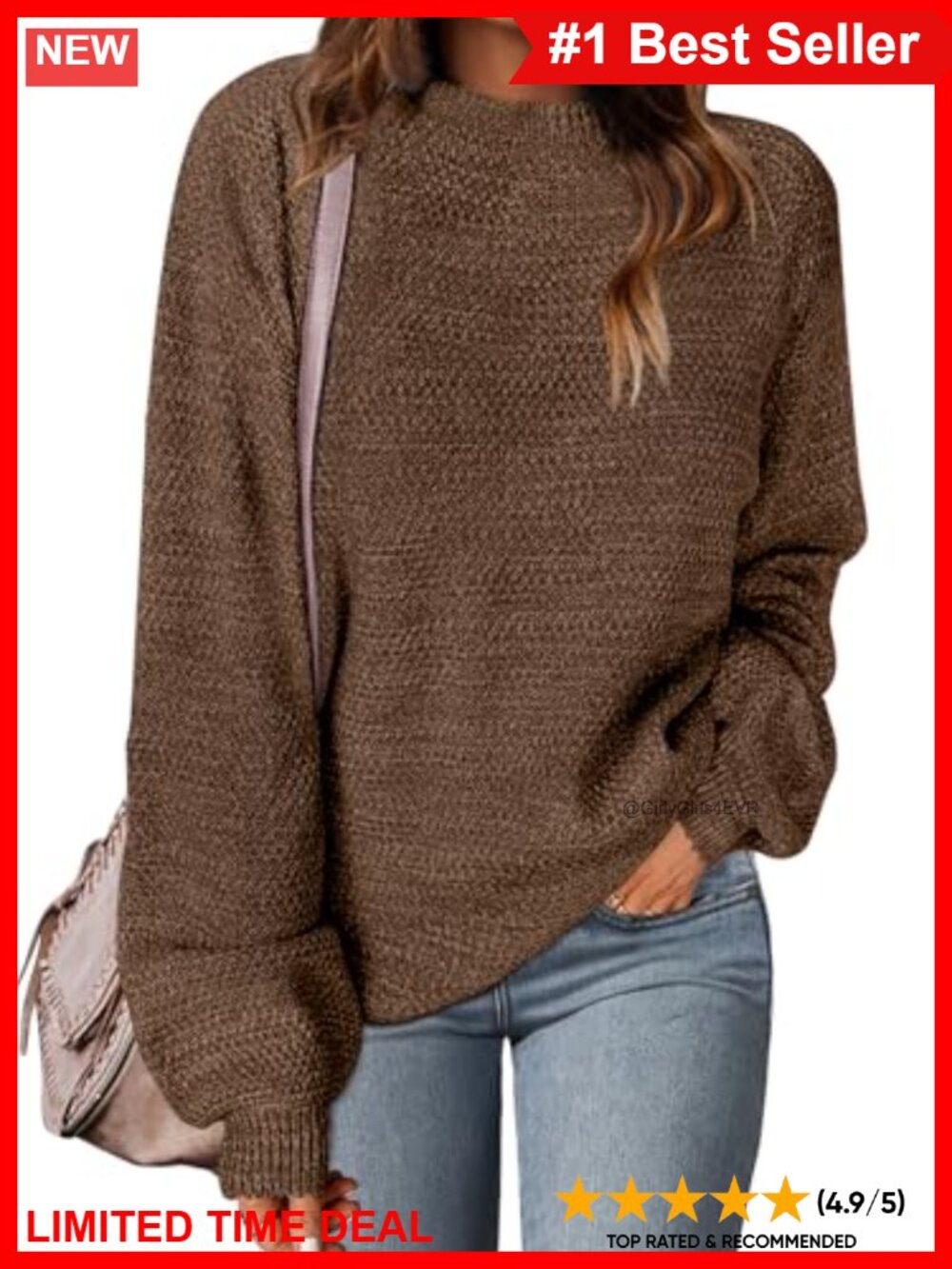 MEROKEETY Heathered Knit Loose Pullover Sweater Lantern Sleeve Fall Winter